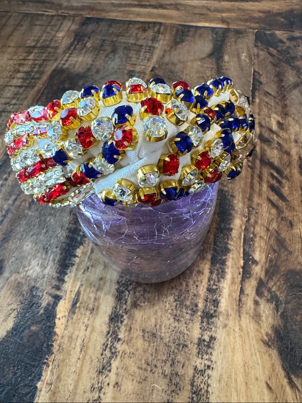 Brianna Cannon Limited Edition Embellished Red, Blue & Clear Stone Headband NEW